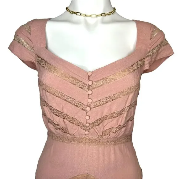 New FREE PEOPLE Dusty Toasted Mink Pink Elle Striped A-Line Mini Dress 4 Small - Picture 4 of 11